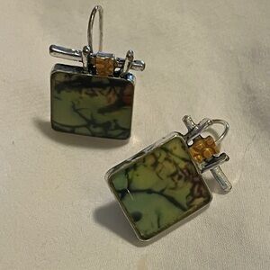 Elegant Green and Silver Earrings